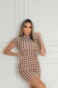 Vestido PDP BRANCO/CARAMELO gola alta com manguinha - comprar online