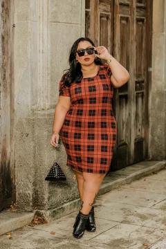 Vestido Plus XADREZ TERRA COTA PRINCESA - loja online
