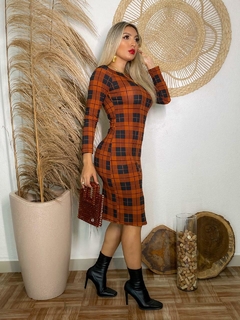 Vestido XADREZ TERRA COTA manga longa ombro a ombro - comprar online
