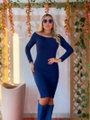 Vestido AZUL MARINHO midi manga longa ombro a ombro