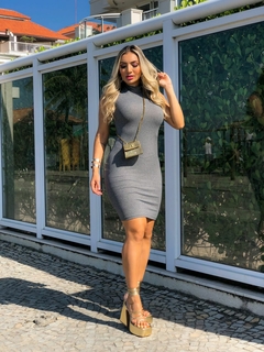 Vestido CINZA midi gola sem manga - loja online