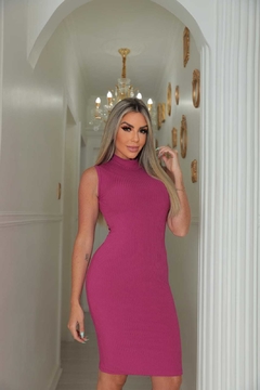 Vestido Fucsia midi gola sem manga - GGS Modas