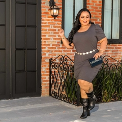 Vestido Plus Size Chumbo Manga Bufante - GGS Modas