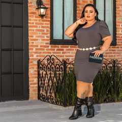 Vestido Plus Size Chumbo Manga Bufante - comprar online