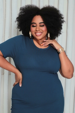 Vestido Azul Petróleo Elegância Plus Size - GGS Modas