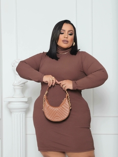 Vestido Chocolate Plus Size Gola Manga Longa - loja online