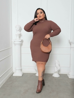 Imagem do Vestido Chocolate Plus Size Gola Manga Longa