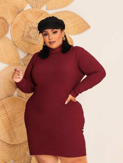Vestido Marsala Plus Size Gola Manga Longa - GGS Modas