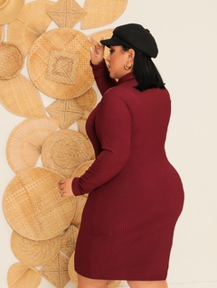 Vestido Marsala Plus Size Gola Manga Longa - loja online