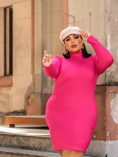 Vestido PINK Plus Size Gola Manga Longa - comprar online