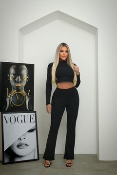 Cropped PRETO Canelado POWER Gola Manga Longa - loja online