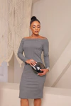 Vestido midi manga longa ombro a ombro CINZA - comprar online