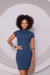 Vestido AZUL PETRÓLEO gola alta com manguinha - comprar online