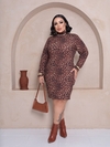 Vestido Onça Plus Size Gola Manga Longa - comprar online