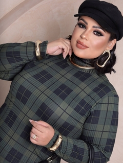 Vestido XADREZ Militar Plus Size Gola Manga Longa