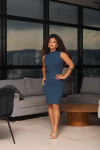 Vestido AZUL PETRÓLEO midi gola sem manga - comprar online