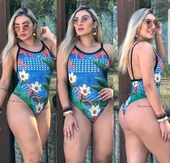 Body maiô cavado flor jeans claro