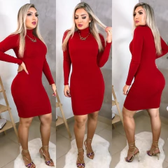 Vestido VERMELHO manga longa gola alta