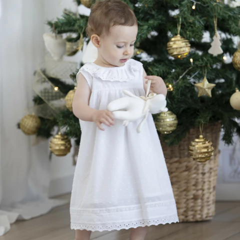 VESTIDO PLUMETI CUELLO VOLADO BRODERIE