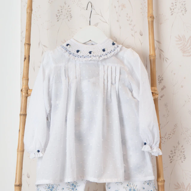 BLUSA M/LARGA PLUMETI CUELLO SMOCK AZUL