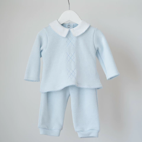 CONJUNTO TEJIDO CELESTE ROMBO - comprar online