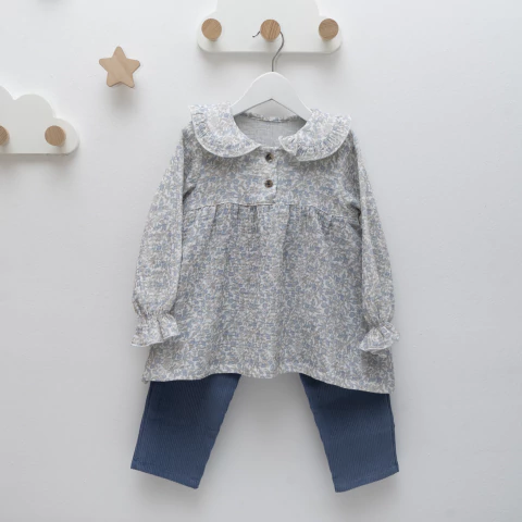 BLUSA M/LARGA CUELLO BB GASA ROCHI AZUL - comprar online