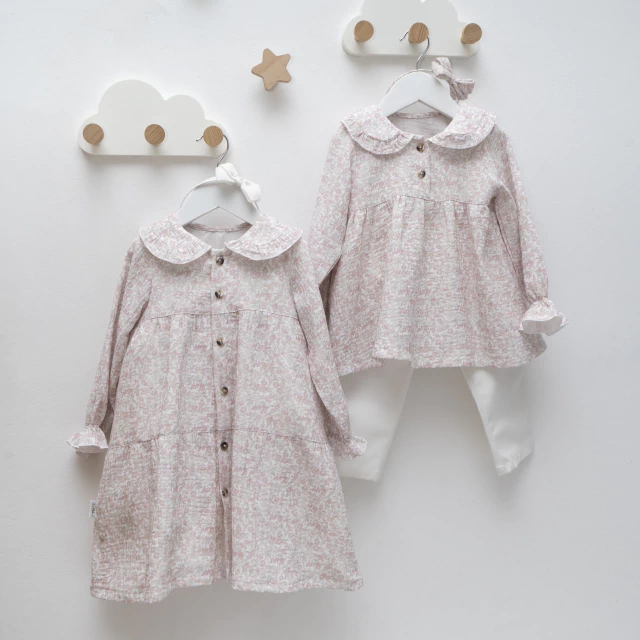 VESTIDO M/LARGA CUELLO BB GASA ROCHI ROSA