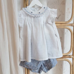 CAMISA M/CORTA PLUMETI CUELLO SMOCK AZUL