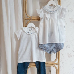 CAMISA M/CORTA PLUMETI CUELLO SMOCK AZUL - comprar online