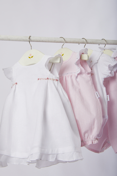VESTIDO FIESTA LINO BORDADO ROSA - Petit Enfant Ropa de bebes