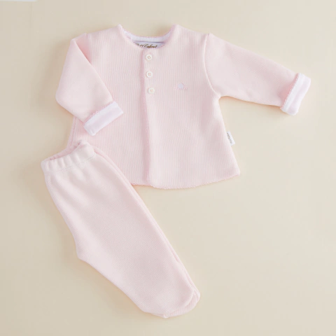 CONJUNTO TEJIDO ROSA + GORRO