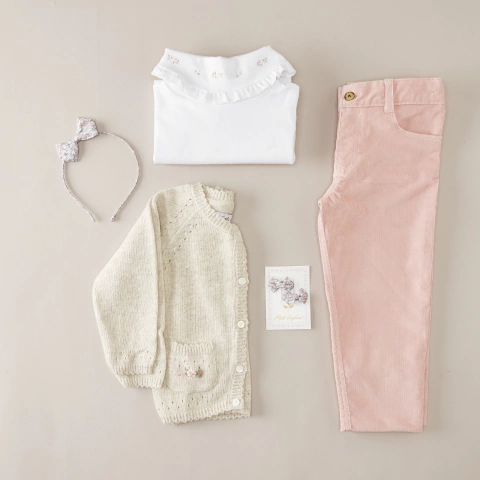 SAQUITO MUNICH BEIGE BORDADO ROSA - comprar online