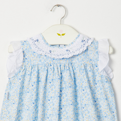 VESTIDO CUELLO SMOCK LIBERTY CELESTE - comprar online