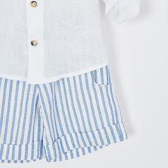 BERMUDA LINO RAYADO CELESTE - Petit Enfant Ropa de bebes