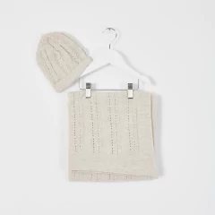 SET MANTA TEJIDA + GORRO BEIGE - comprar online