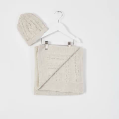 SET MANTA TEJIDA + GORRO BEIGE