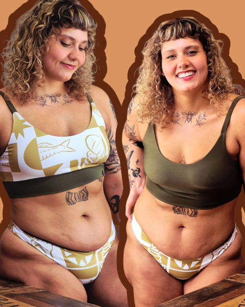 Top pala biquíni dupla face - Estampa Oceano e verde - (cópia) - comprar online