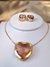 Conjunto colar cristal coração chá