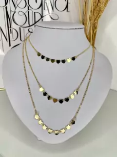 colar triplo folheado coração
