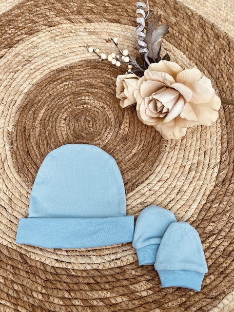 Kit Touca e Luvas Para Bebê - Azul