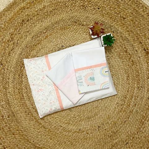 Trio de Fronhas Para Travesseiro - Pássaros no Jardim + Poá rosa + Arco Íris Colorido
