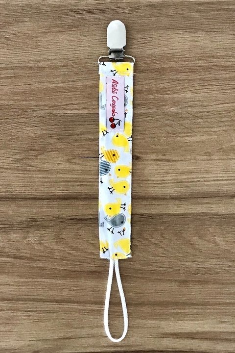 Prendedor de Chupeta - Passarinho Amarelo com Cinza