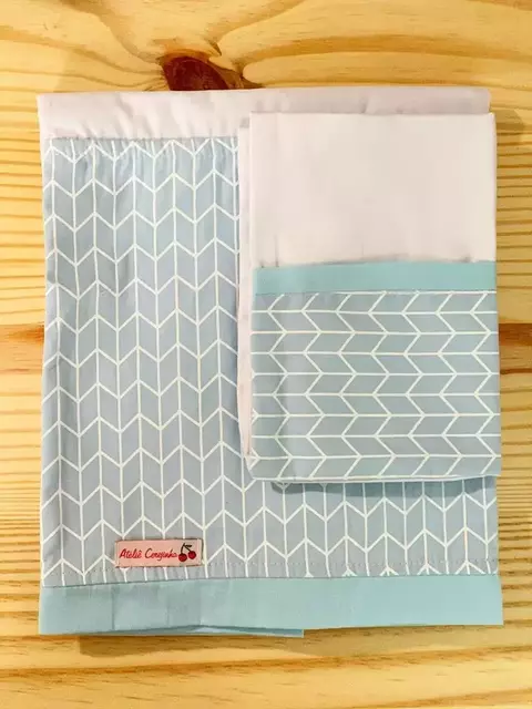 Jogo de Lençol 3 Peças Mini Cama Espinha de Peixe Azul - Ateliê Cerejinha