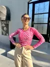 BODY ZEBRA PINK COM BRANCO MANGA LONGA LD