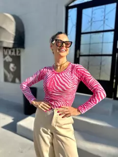 BODY ZEBRA PINK COM BRANCO MANGA LONGA LD