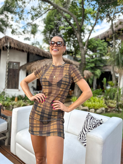 VESTIDO XADREZ PRETO E MOSTARDA - comprar online