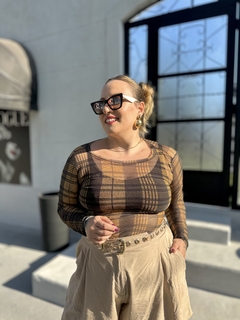 BODY XADREZ PRETO E MOSTARDA MANGA LONGA - comprar online