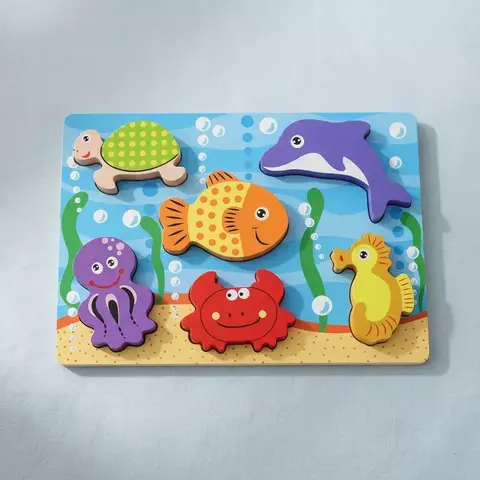 Puzzle de Madera Animales del Mar OKBaby | 6 Piezas Didáctico – Original y Colorido (ONLINE) - comprar online
