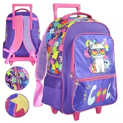 Mochila con Carrito Cool Cat 18'' 5 Bolsillos 4857 | Escolar Infantil Grande (ONLINE) - comprar online