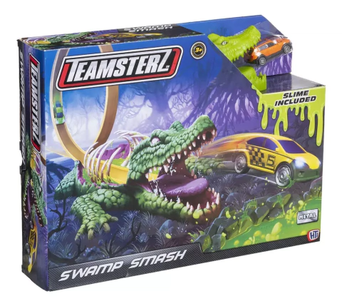 PISTA DINOSAURIO SWAMP SMASH CON SLIME TEAMSTERZ WABRO | JUGUETE INTERACTIVO CON AUTITOS Y LAVA VISCOSA